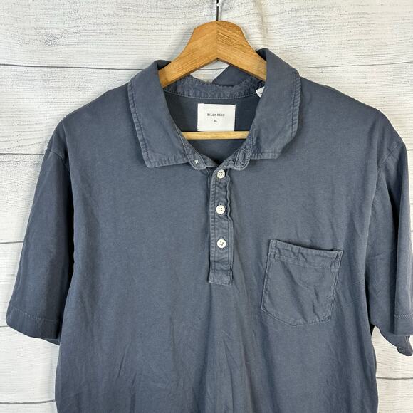 Billy Reid Mens size XL Short Sleeve Polo Shirt Blue Cotton Pocket - Picture 3 of 9